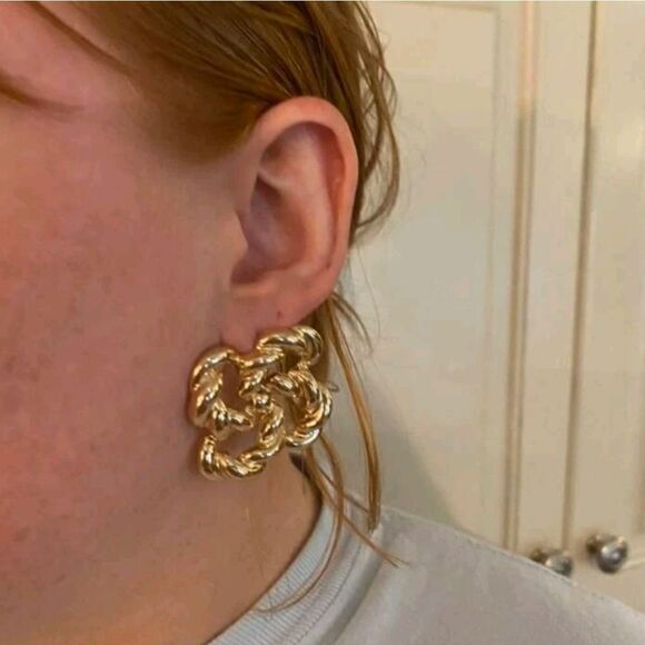 Gold hoop statement earrings Chunky thick knot twist wedding formal NEW 💖2/$30 - Picture 12 of 16